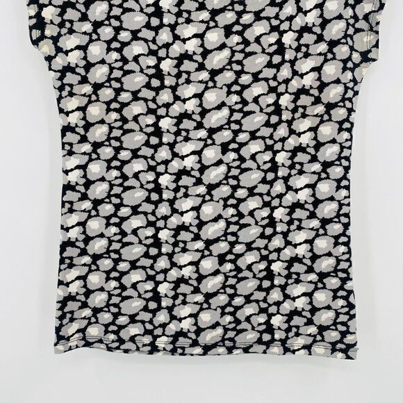 Talbots Size P XSP Black & Gray Printed Boat Neck Short Sleeve Jersey Knit Top - Picture 3 of 9